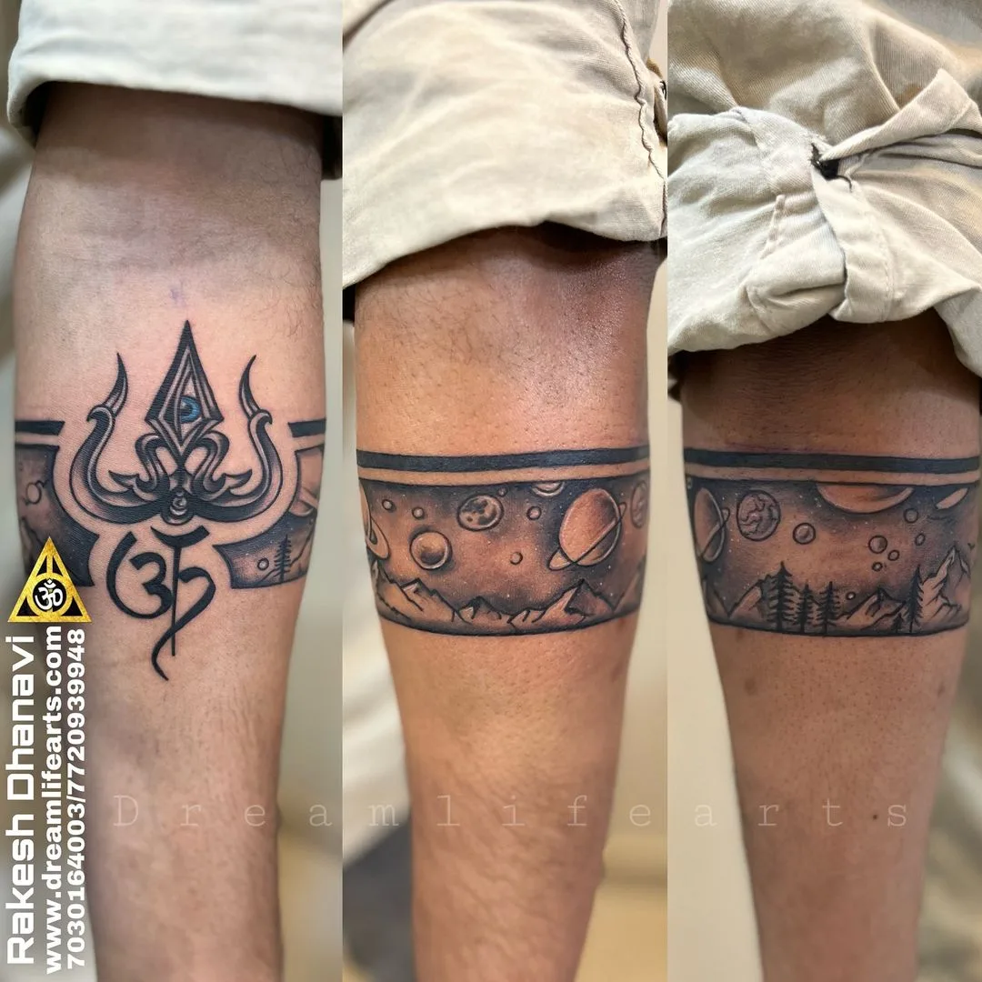 Customized Lord Shiva theme armband tattoo by : Rahul Barve Skin machine  tattoo studio . Bhopal . Ind… | Band tattoo designs, Band tattoos for men,  Arm band tattoo